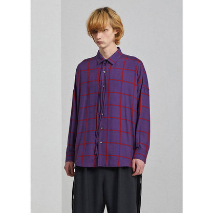 ジャカード チェック レース アップ シャツ（2色）｜SHAREEF