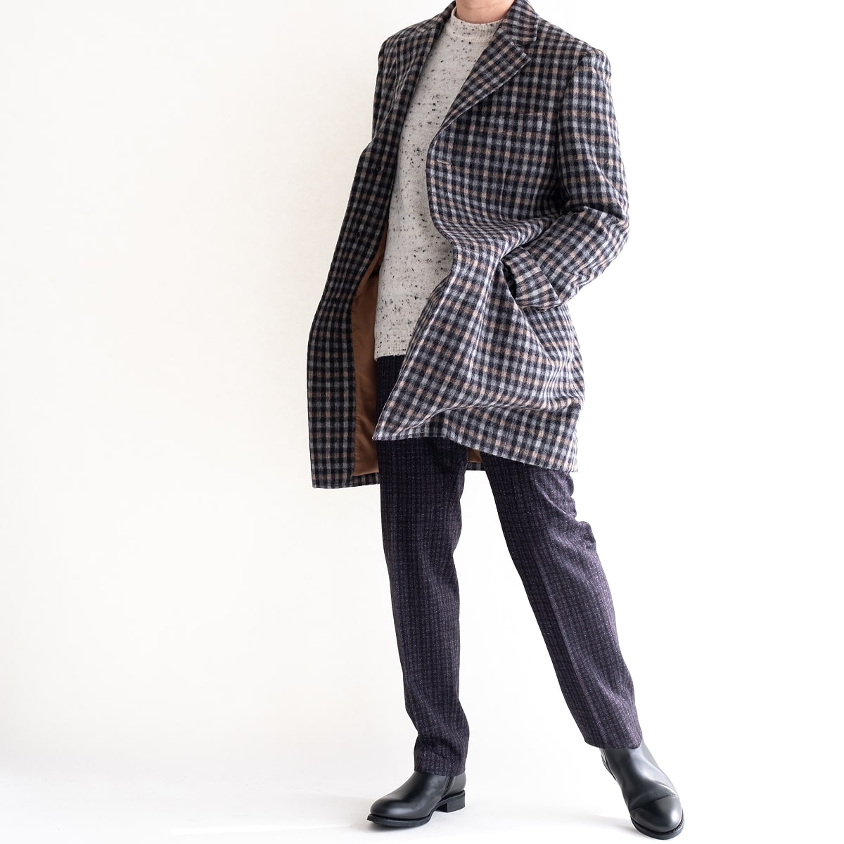 FEEL EASY ORIGINAL ALPACA CHECK CHESTER COAT