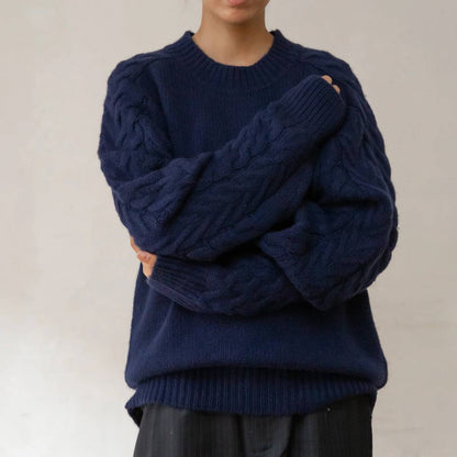 ウィメンズ ラウンドネック アラン編み ミックス プルオーバー（3色）｜AKABA MILANO
