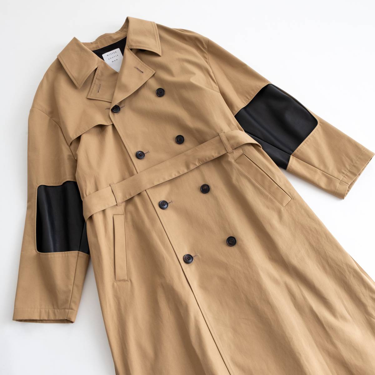MISTERGENTLEMAN FAUX LEATHER PLEATS CUT OUT SLEEVE TRENCH COAT