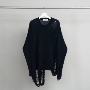 DISCOVERED DAMAGE COTTON KNIT(BLACK)