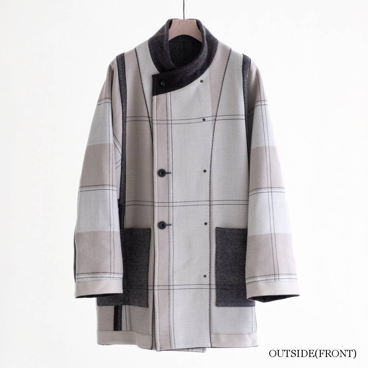 IRENISA REVERSIBLE STAND COLLAR HALF COAT(GRAY) | IRENISA