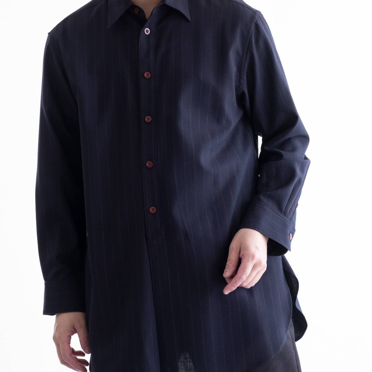 IRENISA MIDDLE LENGTH SHIRT(NAVY STRIPE)