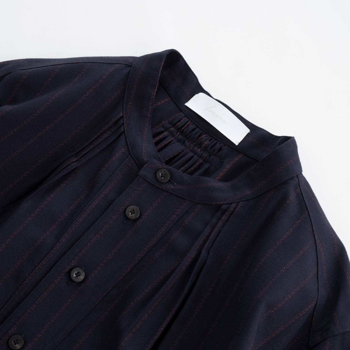 IRENISA PULL OVER GATHER SHIRT(NAVY STRIPE)