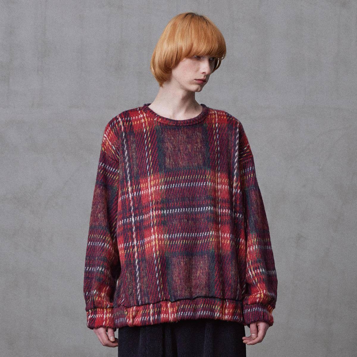 SHAREEF SHAGGY CHECK L/S PULLOVER(Red) | SHAREEF (シャリーフ