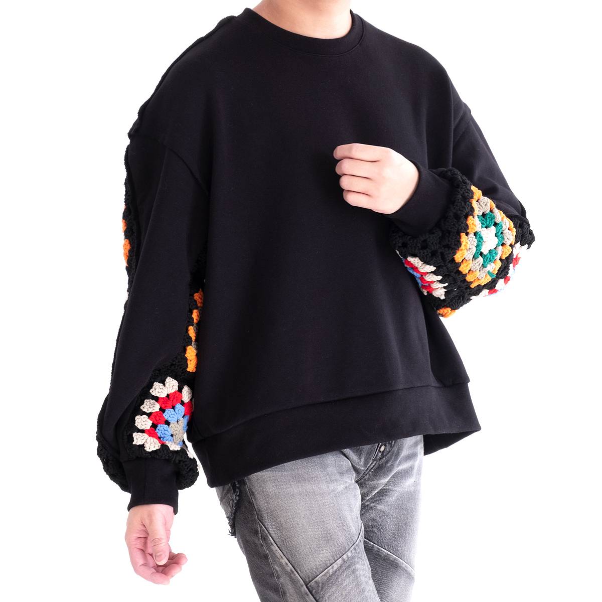 DISCOVERED CROCHET SLEEVE SWEAT(BLACK) | DISCOVERED (ディスカバー