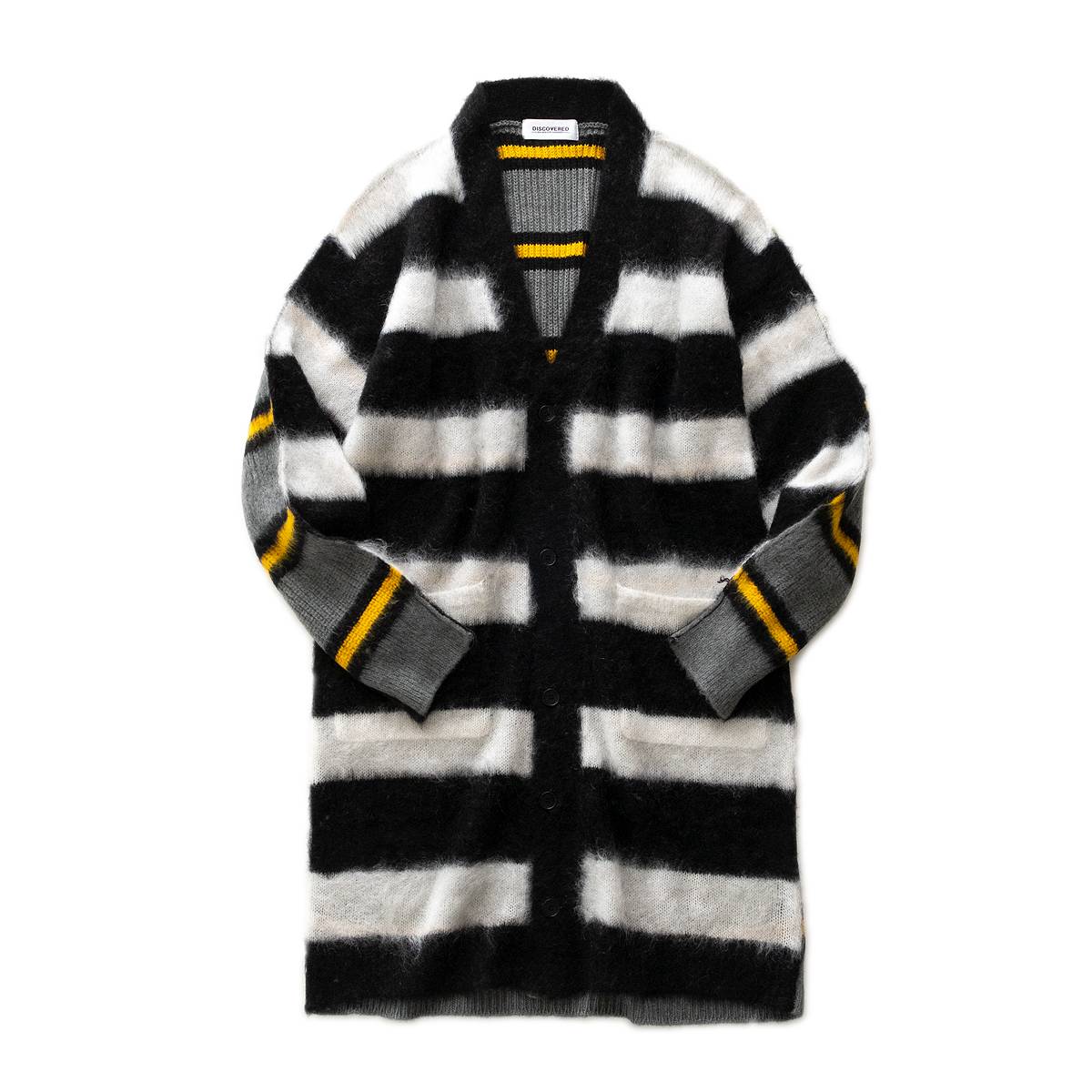 DISCOVERED MOHAIR & BORDER LONG CARDIGAN(WHITE×BLACK) | DISCOVERED